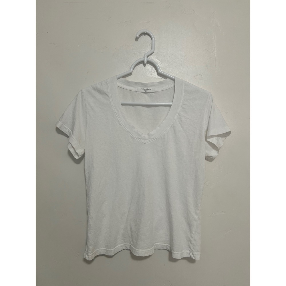 Perfectwhite-tee Womens XS White Cotton V-Neck Short Sleeve T-Shirt Made in USA